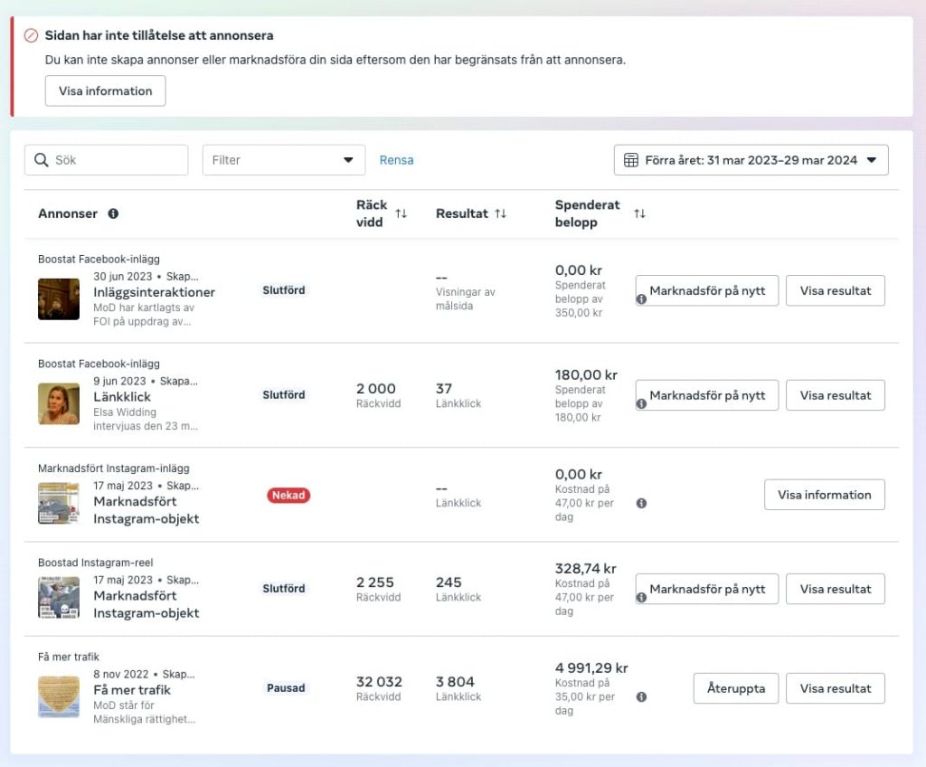 Partiet MoDs Facebooksida censureras öppet av Facebook och vi tillåts inte annonsera inför EU-valet 4 begrasningar mod facebooksida