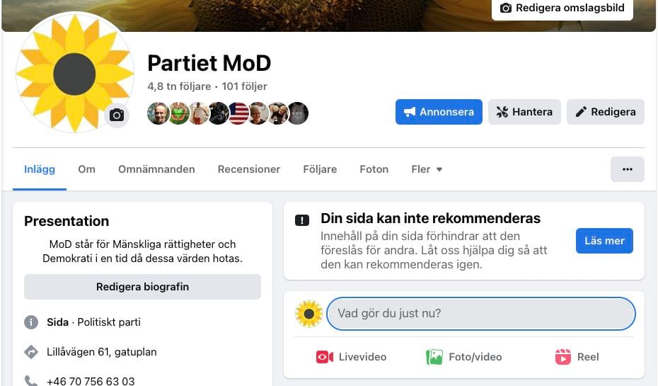 Partiet MoDs Facebooksida censureras öppet av Facebook och vi tillåts inte annonsera inför EU-valet 1 Fb censur 1