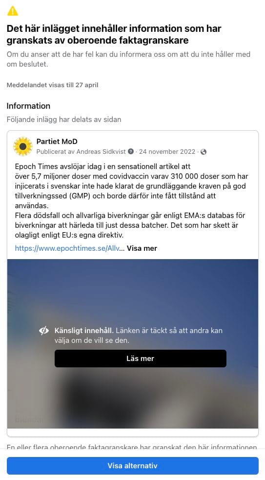 Partiet MoDs Facebooksida censureras öppet av Facebook och vi tillåts inte annonsera inför EU-valet 8 fb censur 4