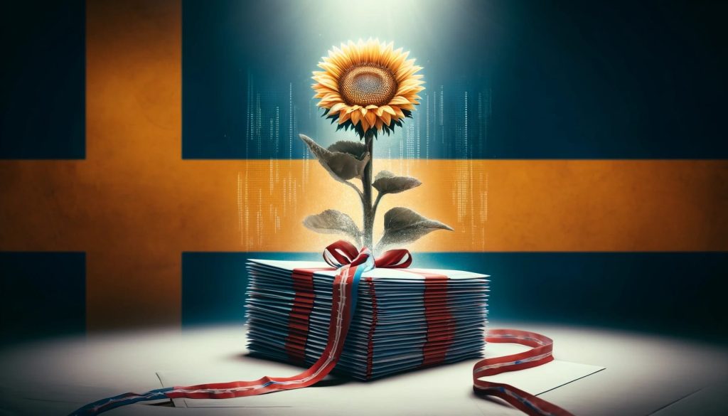 🌻 Gör Sverige modigt igen! Kedjebrev #2 från Sveriges snabbast växande parti MoD - Att kopiera och skicka vidare! 1 Dall·e 2024 04 26 15.25.13 a conceptual image representing a political chain letter from the rapidly growing party in sweden called mod. the image includes a large sunflower sym