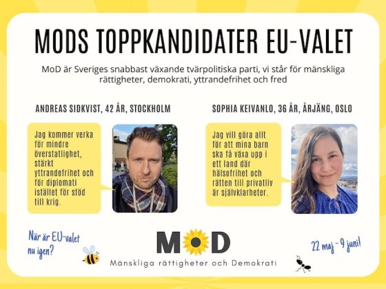 🇪🇺 Flygblad med MoDs toppkandidater i EU-valet - För delning eller utskrift 10 Mods toppkandidater eu valet sophia keivanlo andreas sidkvist