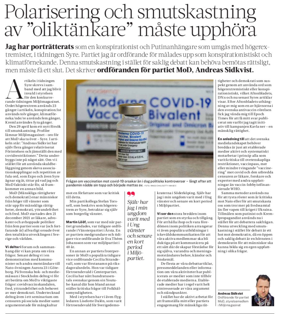 Polarisering och smutskastnint av %22oliktänkande%22 måste upphöra epoch times