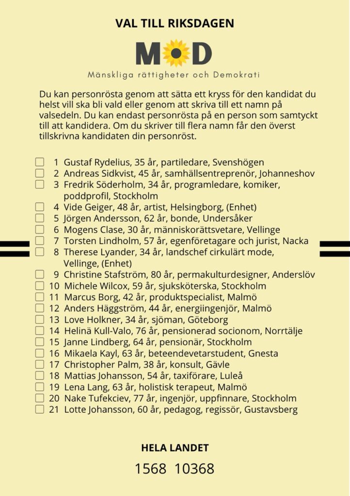 MoDs Valsedel riksdagsvalet 2026 Aktuell valsedel riksdagsvalet 2026 MoD #F7EFB9