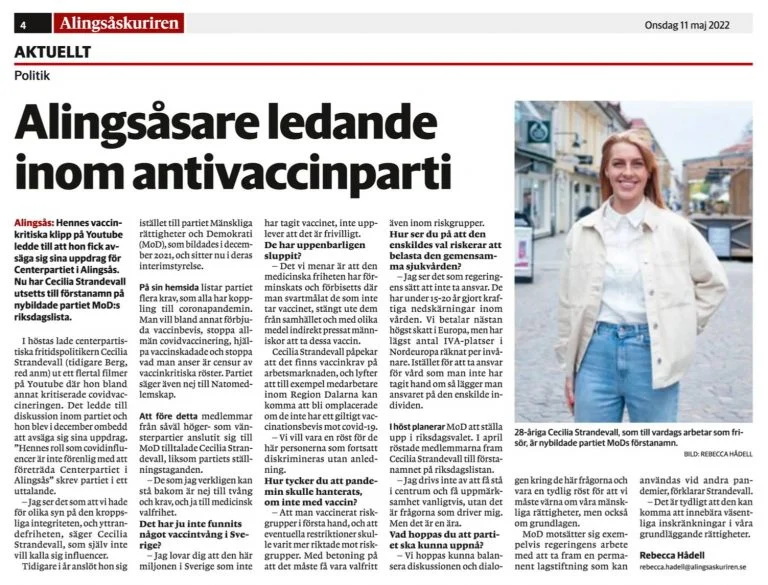 Cecilia Strandevall i en intervju med Alingsås-Kuriren