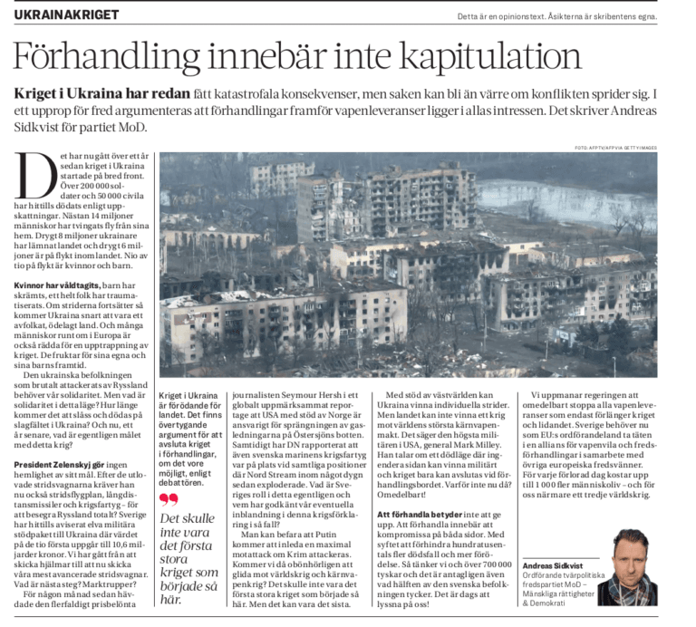 Förhandling innebär inte kapitulation | MoDs partiledare i en debattartikel i Epoch Times