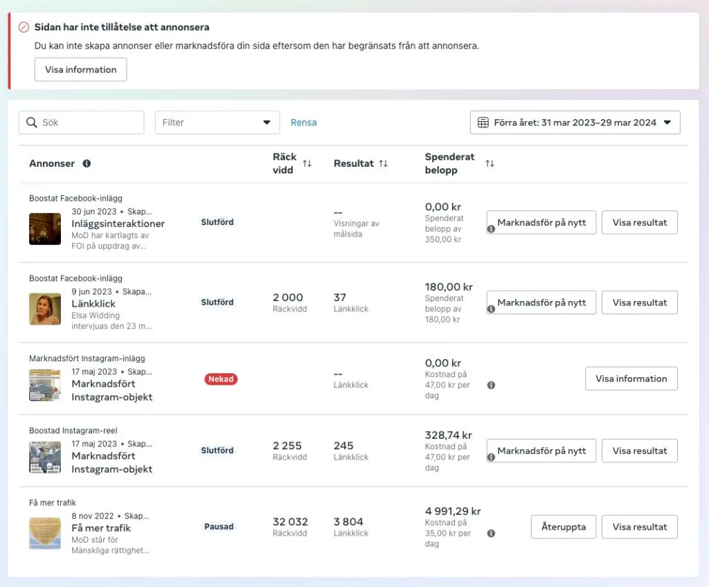 Partiet MoDs Facebooksida censureras öppet av Facebook och vi tillåts inte annonsera inför EU-valet 3 begrasningar mod facebooksida