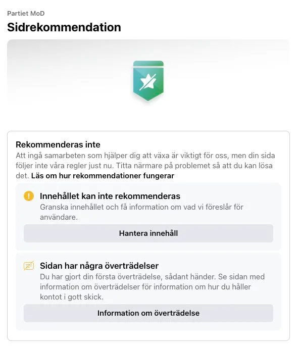 Partiet MoDs Facebooksida censureras öppet av Facebook och vi tillåts inte annonsera inför EU-valet 6 fb censur 3