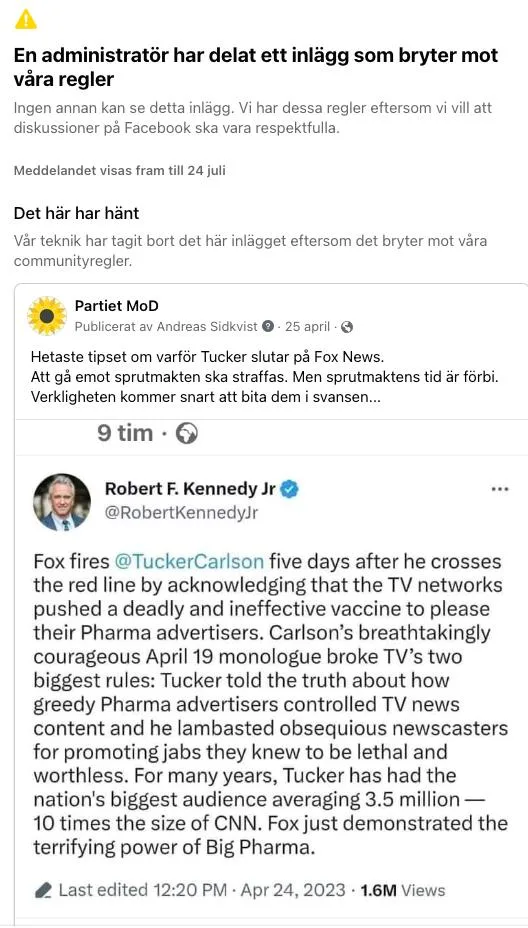 Partiet MoDs Facebooksida censureras öppet av Facebook och vi tillåts inte annonsera inför EU-valet 9 fb censur 8