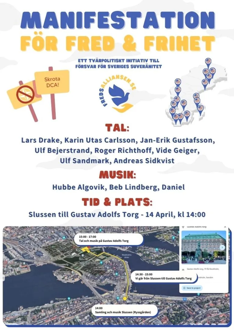 Manifestation för fred och frihet – 14 April i Stockholm