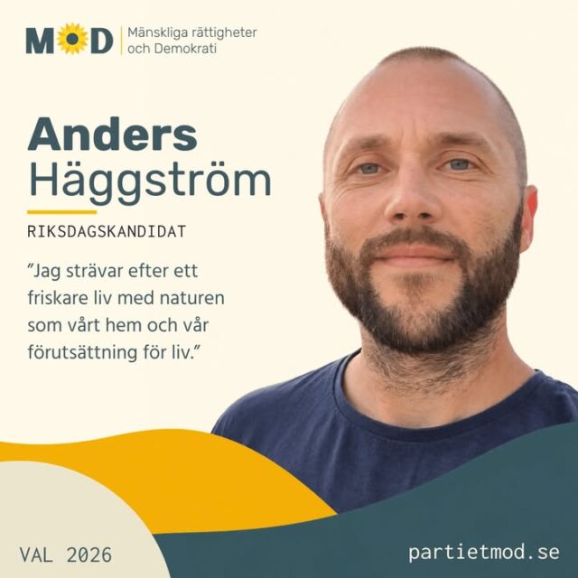 🌻 Möt Anders Häggström, riksdagskandidat för MoD
Vad händer om vi börjar se människans hälsa, maten vi äter, jorden vi brukar och energin vi producerar som delar av samma helhet?

Det perspektivet präglar Anders Häggströms politiska engagemang.
Anders kommer från landsbygden i nedre Norrland och har bott och rest på flera håll i världen, bland annat i Australien och Kanada. Hans intresse för miljö och natur ledde honom till en utbildning inom energiteknik.

🌱 Hälsa, miljö och självbestämmande
Anders vill se en vård som ser hela människan och i större utsträckning söker grundorsaker till ohälsa, i stället för att enbart behandla symtom.

Han vill också se bättre uppföljning när människor skadas i vården och ett tydligt ansvar när något går fel.
Samtidigt börjar hälsa långt innan vi blir sjuka. Giftfri och näringsrik mat, levande jordar och en frisk livsmiljö är viktiga förutsättningar för både människors och ekosystemens hälsa.

För Anders är också rätten att bestämma över den egna kroppen och hälsan grundläggande. Historien visar, menar han, varför vi måste vara försiktiga med att koncentrera makt och varför individens fri- och rättigheter behöver värnas.

⚡ En energipolitik för hela landet
Med sin bakgrund inom energiteknik vill Anders se en långsiktig energipolitik där olika tekniker får bidra och forskning uppmuntras, bland annat kring fjärde generationens kärnkraft och lokal energiproduktion.
Samhällen som får leva med konsekvenserna av vattenkraft, vindkraft och andra stora ingrepp bör också få del av de ekonomiska värden som skapas.

⛰️ Samma princip gäller gruvor. Anders vill stärka kommunernas och lokalbefolkningens inflytande över etableringar som kan få långtgående konsekvenser för natur och närmiljö.

🌲 Naturen är inte något vid sidan av samhället
Fåglarna, insekterna, svamparna, träden, jorden och människan ingår i samma levande väv.
Anders vill se ett samhälle med större respekt för både människors frihet och naturens långsiktiga förutsättningar, och med mer gemenskap och förståelse människor emellan.

💬 ”Jag strävar efter ett friskare liv med naturen som vårt hem och vår förutsättning för liv.”
Det här är Anders första politiska kandidatur. Han går in i politiken med nyfikenhet och en övertygelse om att fler beslut behöver utgå från människors och naturens långsiktiga behov.

🗳️ Den 13 september kandiderar Anders Häggström till Sveriges riksdag för MoD.

💛 Hjälp gärna fler att lära känna människorna och idéerna bakom MoD. 
Dela inlägget vidare.

#MoD #Val2026 #AndersHäggström #Hälsa #Självbestämmande #Energipolitik #Miljö #Jordbruk